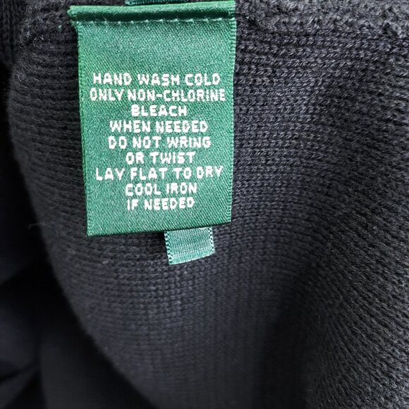 LRL Ralph Lauren Cardigan Women 1X Full Zip Cotton Sweater Black Knit Brown Trim - Picture 8 of 13